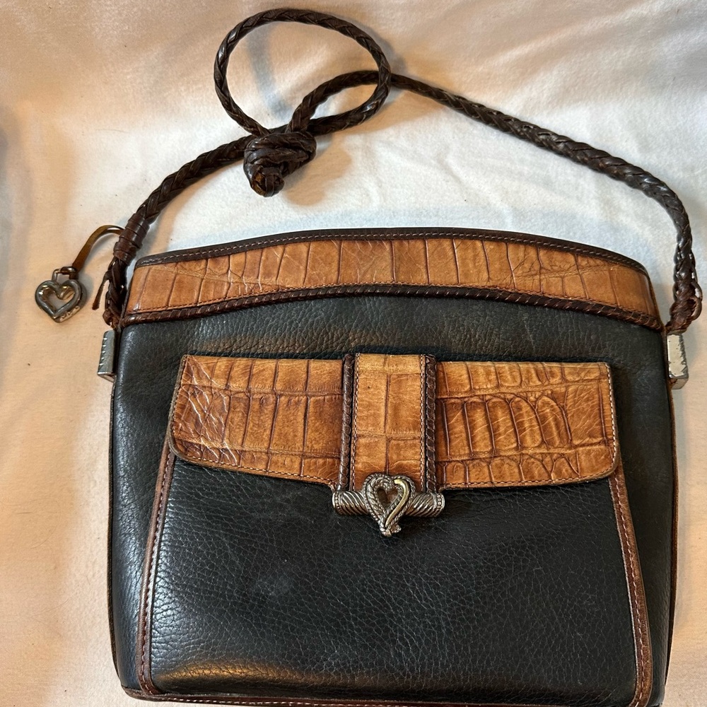 Brighton Leather Shoulder Bag Black Brown